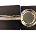 “Foldable wood cigar ashtray open with cigar rests”