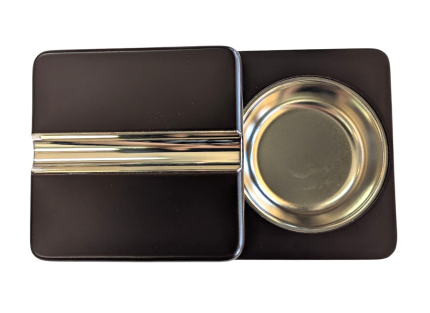 “Foldable wood cigar ashtray open with cigar rests”