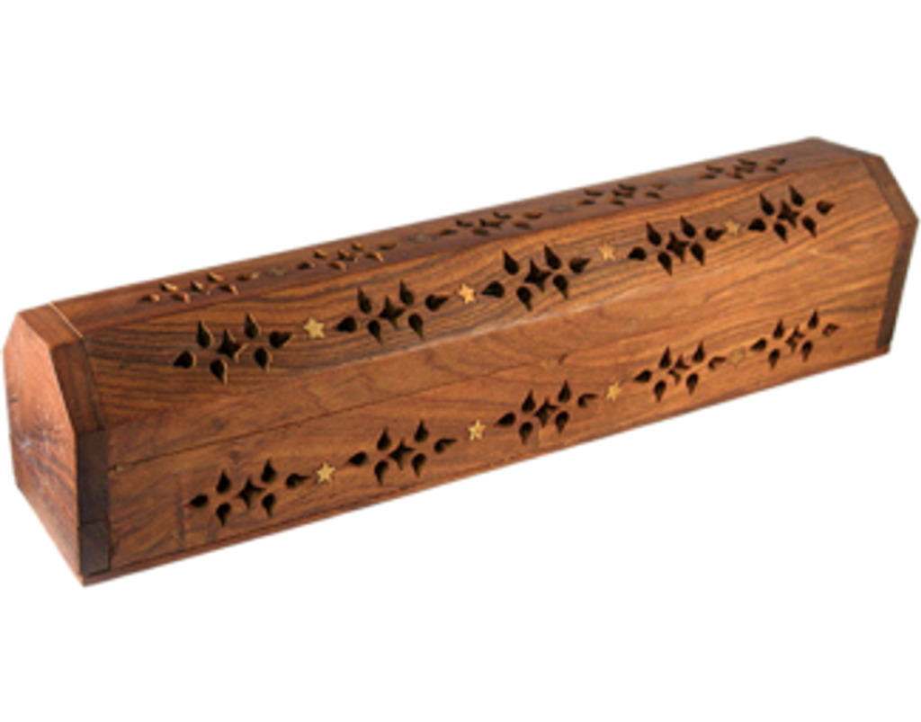 Carved Star Inlay Wood Coffin Burner