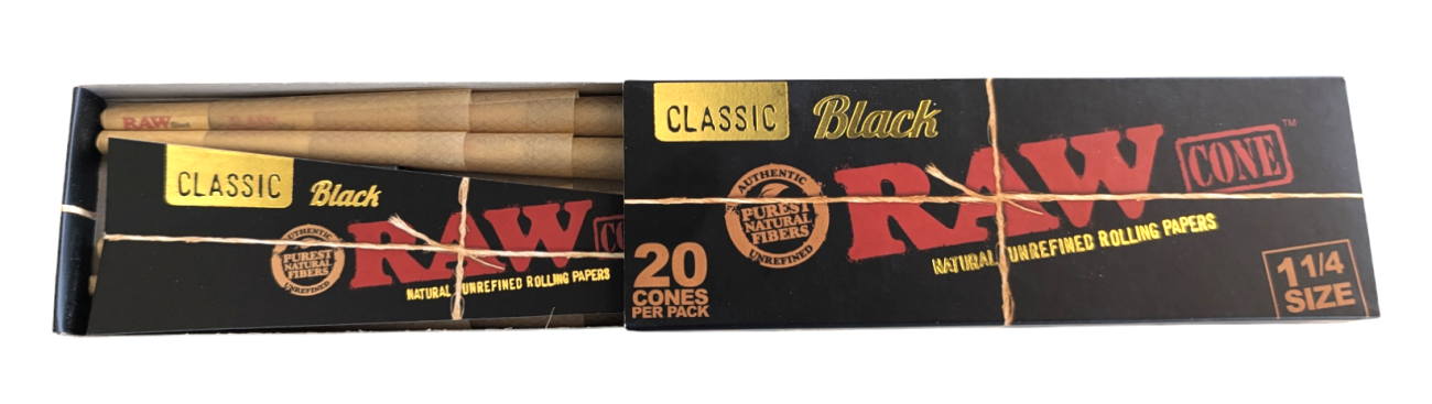 Raw Cones Black 20 Pack. Open